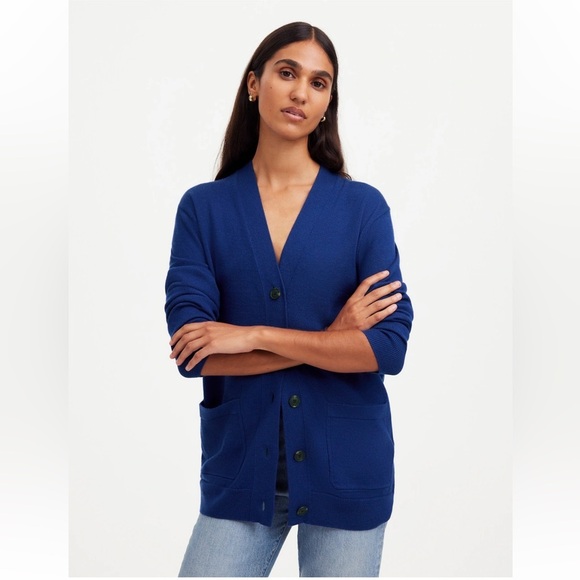 Madewell Merino Wool Boyfriend Cardigan Button Relaxed Bright Cobalt XS XXS NWT - Picture 1 of 13